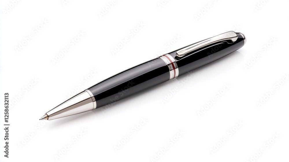 Black ballpoint pen on white background. Business writing tool Black ballpoint pen on white background. Business writing tool