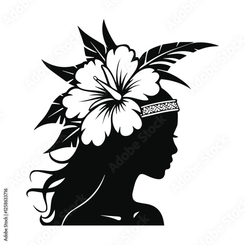Samoan Floral Headpiece Silhouette. Traditional Polynesian Lei Crown Illustration