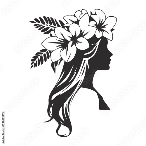 Samoan Floral Headpiece Silhouette. Traditional Polynesian Lei Crown Illustration