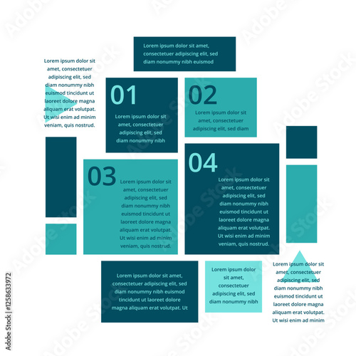 Vector Text Boxes Asymmetric Grid. Page Infographic Template with Place for Your Data.