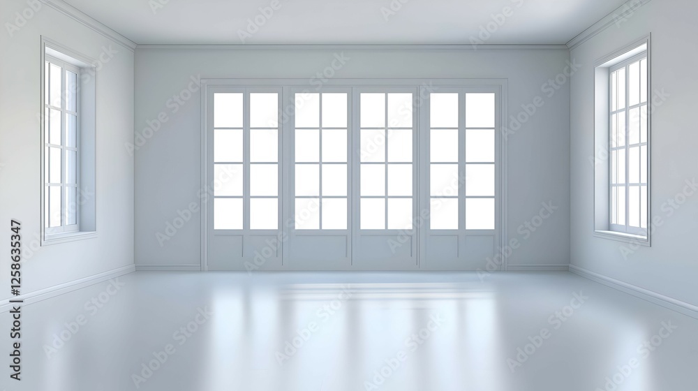 Obraz premium Bright White Room Interior With Large Windows