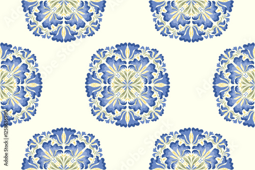 Damask floral pattern Mandala flower design vector illustration hand drawn, Bohemian style Wallpaper geometric background border.