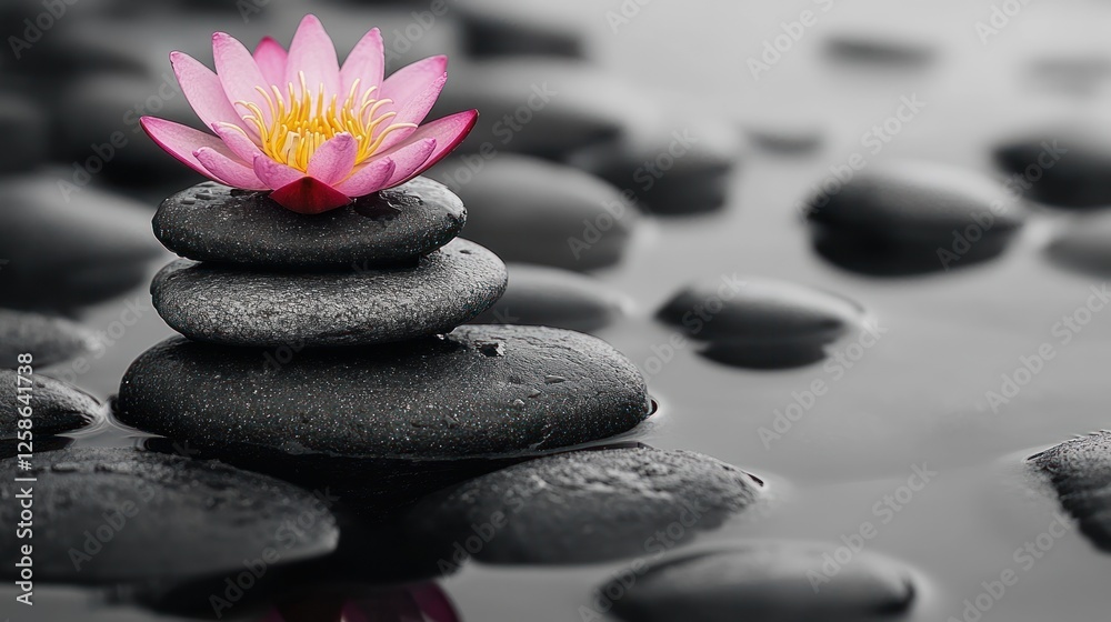 Fototapeta premium Pink lotus on zen stones in water