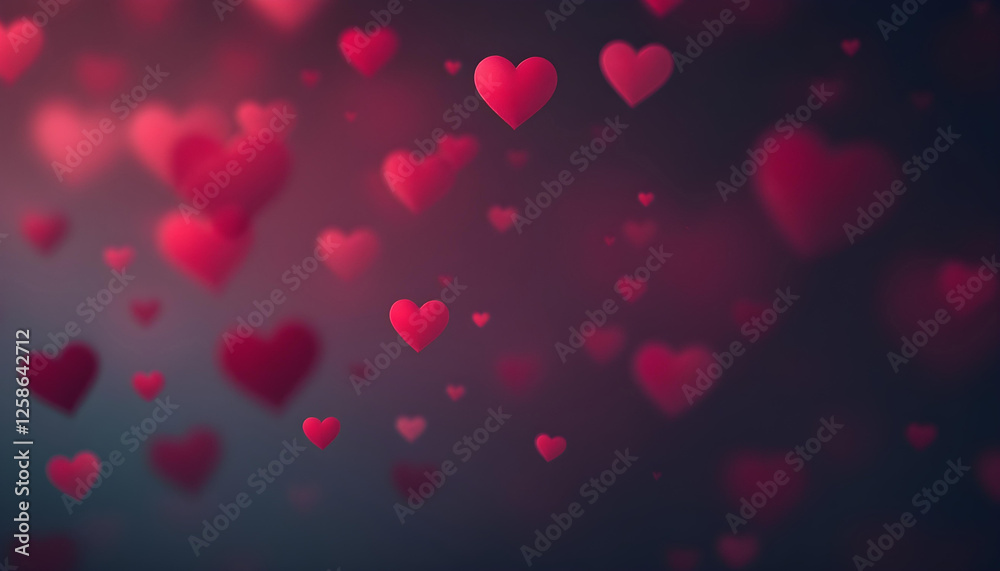 Gradient background with colorful bokeh hearts.
Gradient background with colorful bokeh hearts.