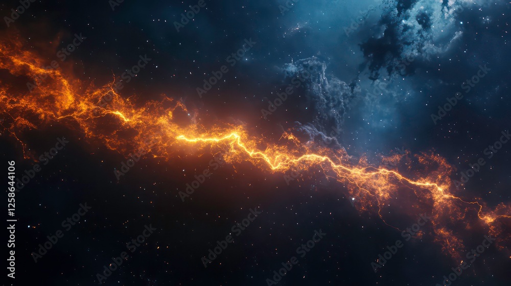 A vibrant lightning bolt stretching horizontally across a dark sky, symbolizing power, energy, and dramatic natural phenomena A vibrant lightning bolt stretching horizontally across a dark sky, symbolizing power, energy, and dramatic natural phenomena