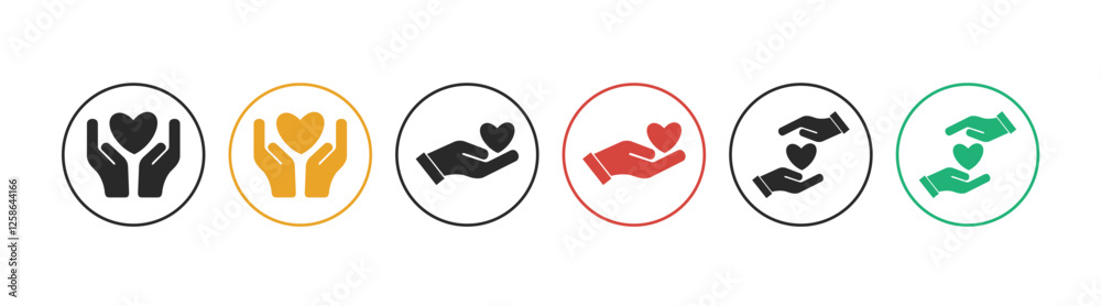 Heart in hand vector icon set. Care and support icon, representing love, care, and kindness. Editable stroke. Heart in hand vector icon set. Care and support icon, representing love, care, and kindness. Editable stroke.