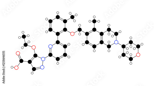 Fotografía avenciguat molecule, structural chemical formula, ball-and-stick model, isolated