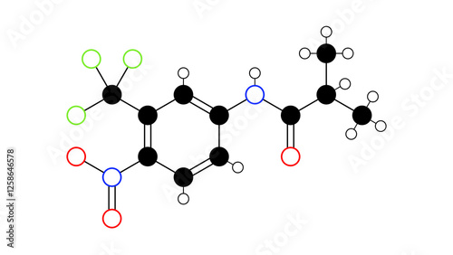 flutamide, molecule, structural chemical formula, ball-and-stick model, isolated image antineoplastic agent photo