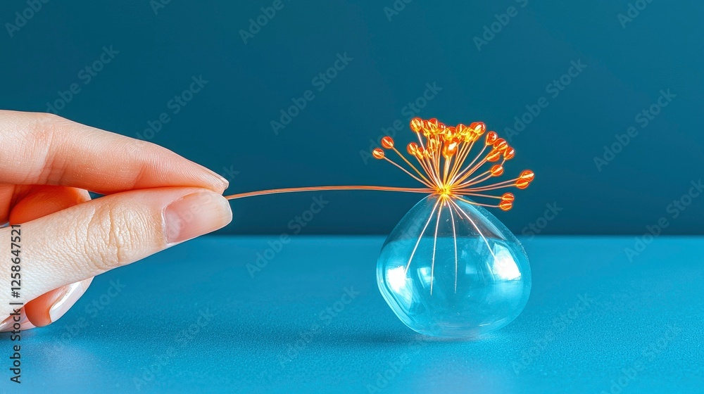 Delicate Glass Vase with Abstract Orange Flower Arrangement Held by a Hand Delicate Glass Vase with Abstract Orange Flower Arrangement Held by a Hand