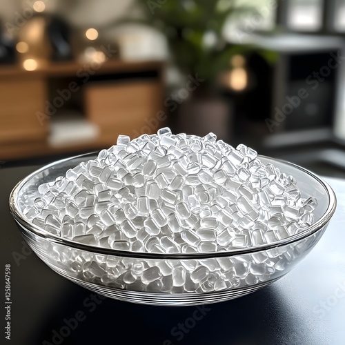 Transparent Plastic Pellets Showcased in Oblate Ellipse Bowl photo