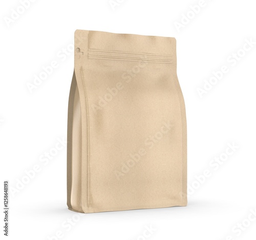 Blank flat bottom kraft paper coffee bag mockup template 3d illustration.
