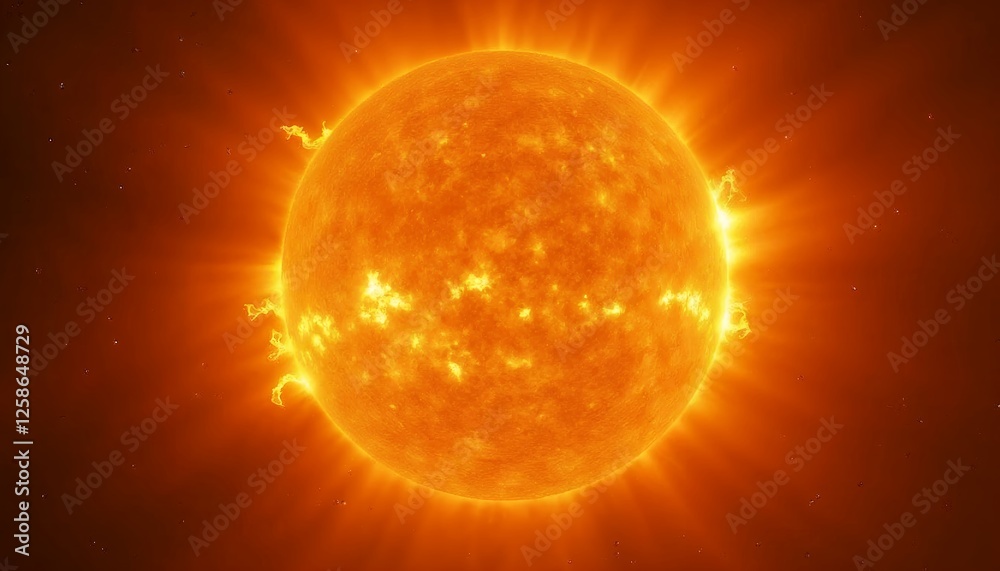 Fototapeta premium Glowing Sun Surface with Solar Flares and Energy Radiating Outwards