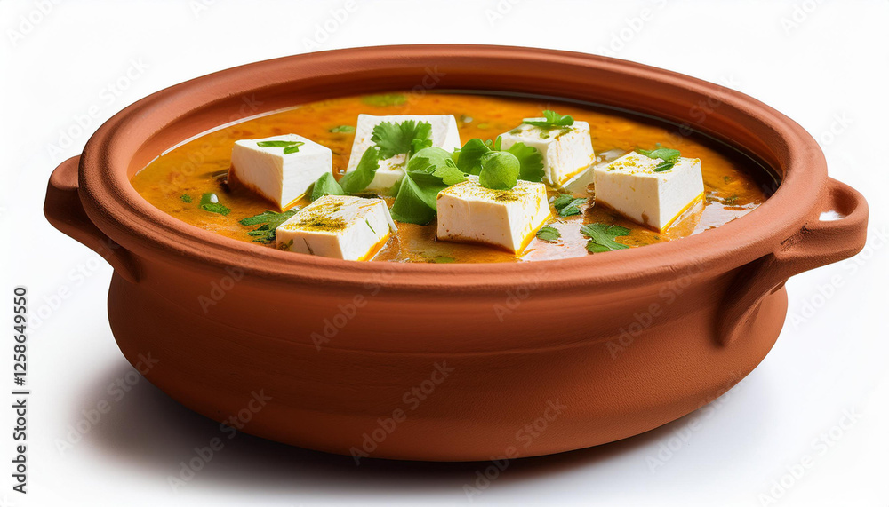 shahi paneer in mud pot isolated on background shahi paneer in mud pot isolated on background