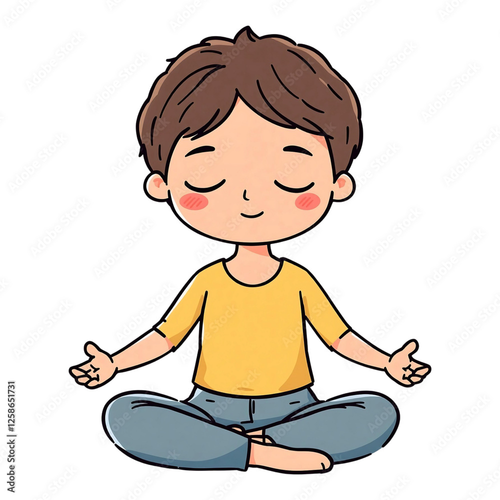 Meditating Cartoon Boy in a Peaceful Zen Pose Meditating Cartoon Boy in a Peaceful Zen Pose