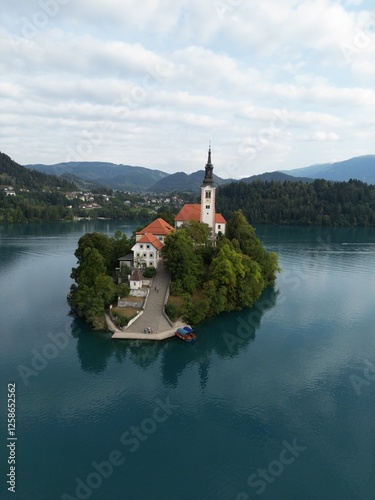 Wallpaper Mural Bled Island: Aerial View of Slovenia’s Iconic Lake Church Torontodigital.ca