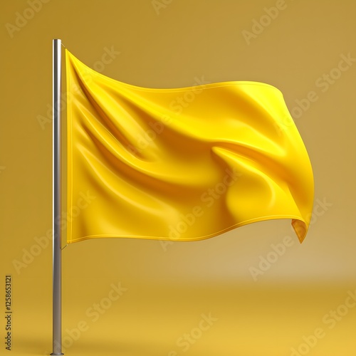 3D Render of a Blank Yellow Flag Mockup on Solid Color Studio Background
