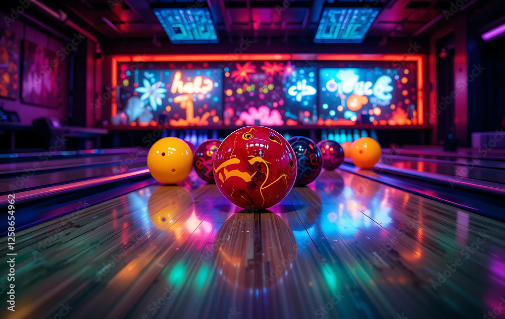 bowling balls on a polished lane at a modern bowling alley bowling balls on a polished lane at a modern bowling alley