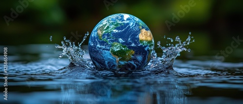 Earth Globe Splashing in Blue Water