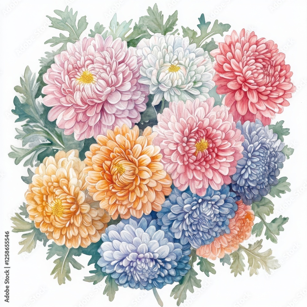 custom made wallpaper toronto digitalColorful Chrysanthemum Bouquet Watercolor Style