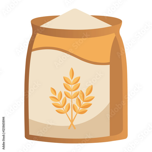 Full Flour Bag Standing on White Background