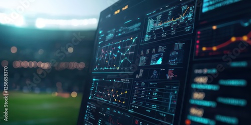 A sports analytics dashboard showing player performance and game statistics with vibrant visuals.