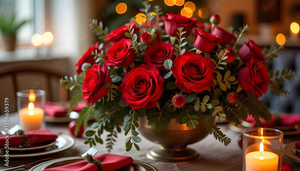Obraz premium Romantic vase with red roses