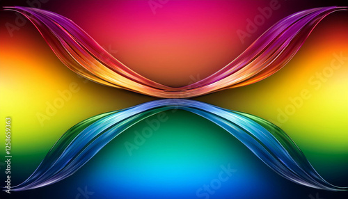 abstract background with a rainbow gradient two shiny curved lines overlapping in the middle