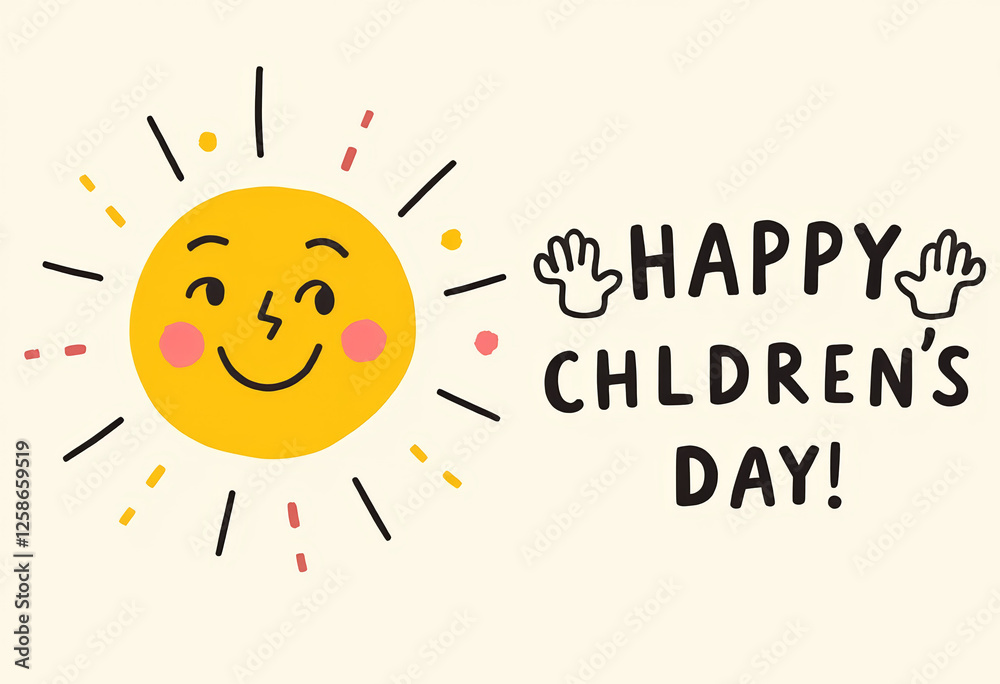 Cheerful sun illustration celebrating Happy Children's Day, playful design Cheerful sun illustration celebrating Happy Children's Day, playful design
