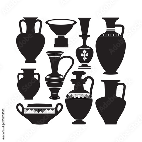 Ancient Greek pottery, black silhouettes 