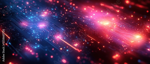 Abstract Circuit Board with Red and Blue Lights