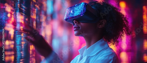 Woman in a White Shirt Using a Virtual Reality Headset