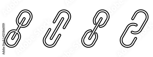 Set of black chain link icons in different styles, representing connection, hyperlinks, and attachment concepts.