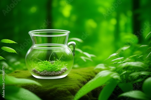 test tube with green plants. Green Plant Essence in Glass Bottles, Natural, Botanical, Herbal, Organic. plant in a glass.Green businesses avoid chemicals that are harmful to the environment. symbolize