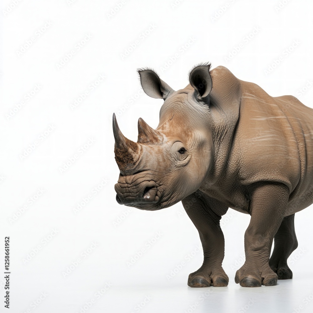 Naklejka premium White Rhinoceros Portrait Against White Background