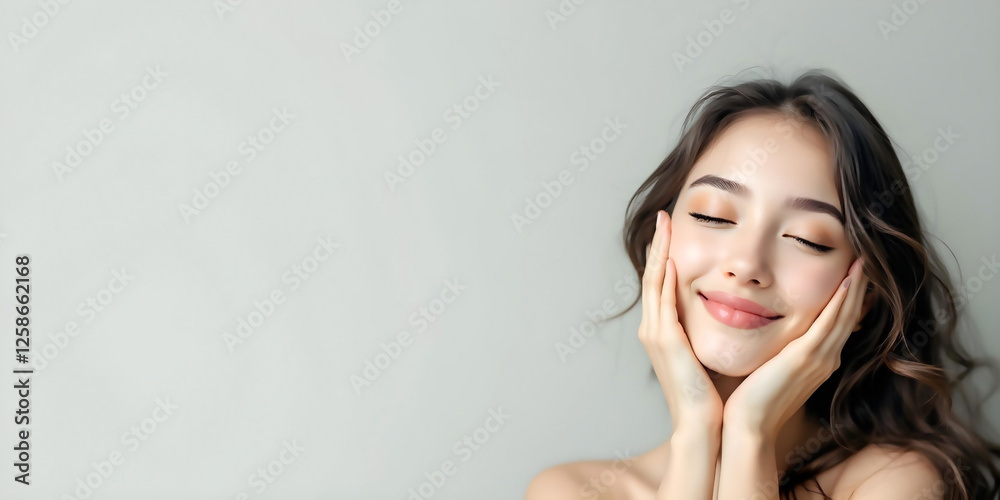 Joyful and Tranquil Image of a Hispanic Girl with Long Hair and Healthy Skin for Wellness Joyful and Tranquil Image of a Hispanic Girl with Long Hair and Healthy Skin for Wellness