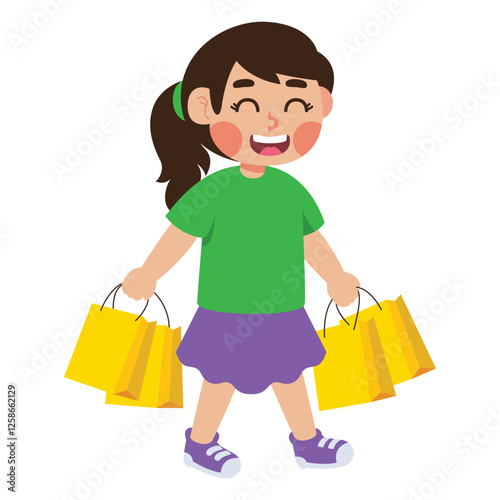 Happy girl with shopping bags, enjoying a day out. Suitable for retail, shopping, lifestyle, consumerism, and happiness concepts in visual content