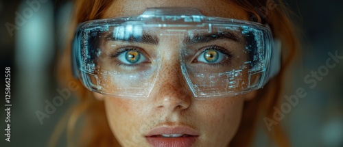 Close-up Portrait of a Woman Wearing Futuristic Goggles