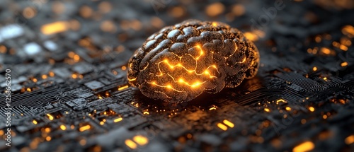 A Glowing Digital Brain on a Circuit Board