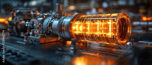 Close-up of a Glowing Industrial Machine with Orange Lights