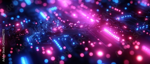 Abstract Circuit Board with Neon Lights