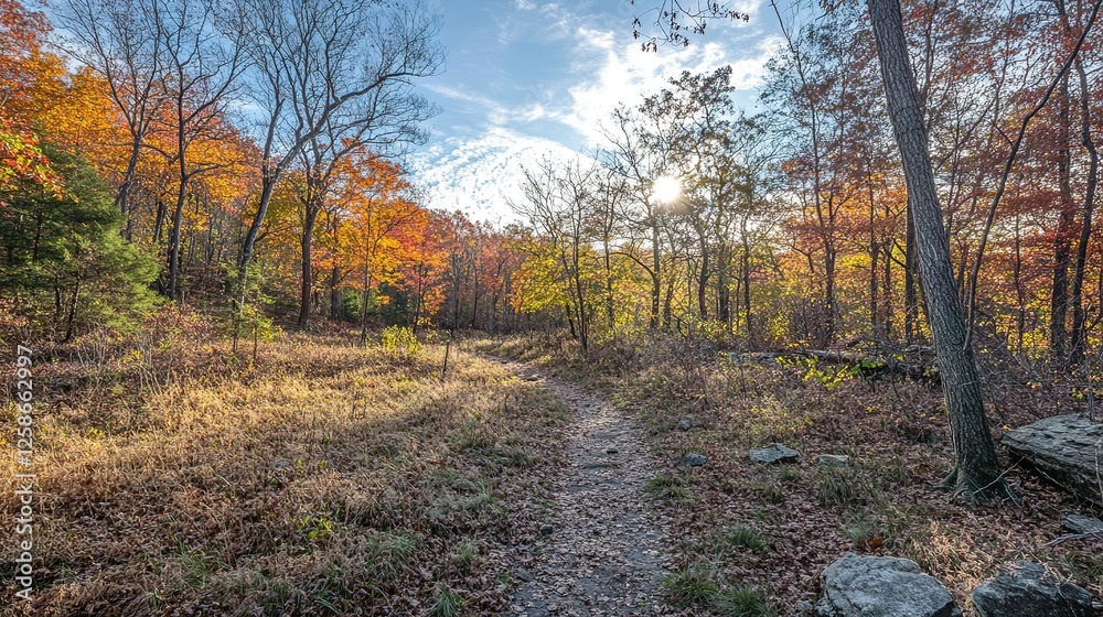 Fototapeta premium Autumn Trail Through Colorful Forest Landscape