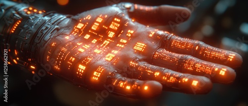 A Close-Up of a Futuristic, Glowing, Mechanical Hand