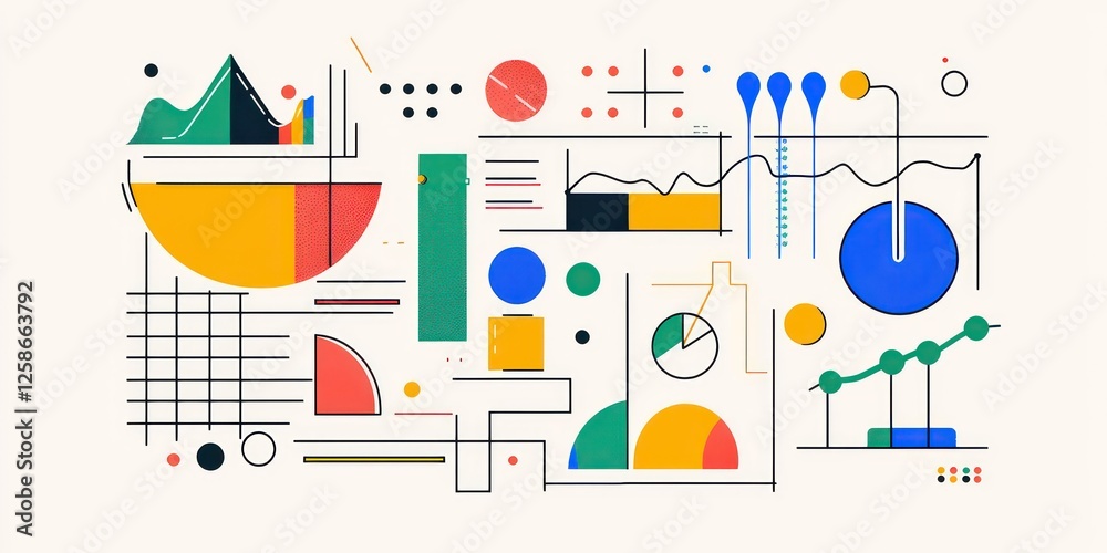 A vector-style illustration of statistics, featuring clean lines, graphs, and colorful shapes. A vector-style illustration of statistics, featuring clean lines, graphs, and colorful shapes.