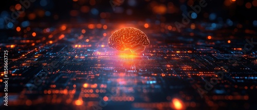 Digital Brain on a Circuit Board Background