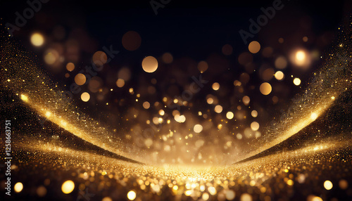 abstract festive dark background with gold glitter and bokeh new year birthday holidays celebration