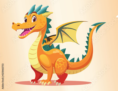A colorful cartoon dragon animal smiling simple flat design vector.