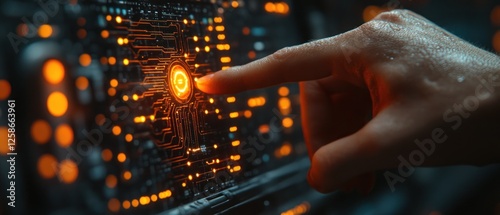 Fingertip Activating a Glowing Circuit Board