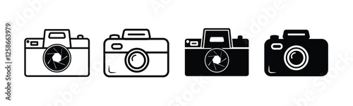 Foto/photo camera icon vector set. Photo illustration sign. Photo camera symbol. Photo session logo. Photography flash symbol set.