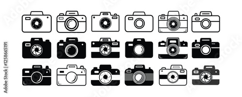 Camera icon set. photo camera symbol in flat style. photography camera line art signs, vector illustration.
