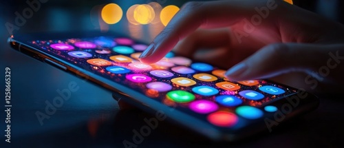 Finger Interacting with Colorful Smartphone App Icons